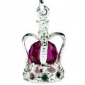 Purple Stone Set in Crown with Crystals  Sterling Silver Charm