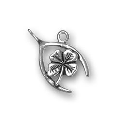 WISHBONE & LUCKY 4 LEAF CLOVER Sterling Silver Charm - CLEARANCE