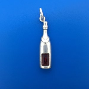 BOTTLE of RED WINE with CRYSTAL Sterling Silver Charm