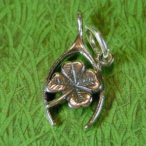 WISHBONE & LUCKY 4 LEAF CLOVER Sterling Silver Charm - CLEARANCE