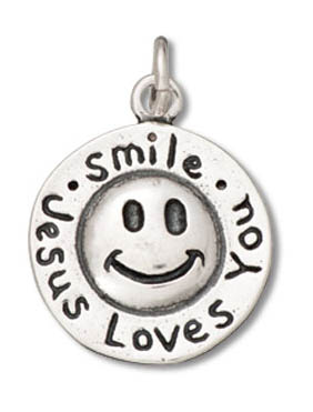 Sterling Silver 15mm Smile Jesus Loves You Smiley Face Charm