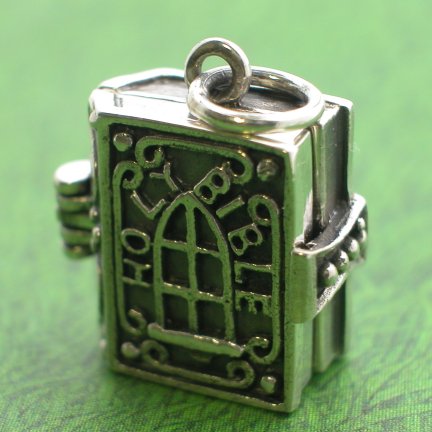 STERLING SILVER OPENING ENAMELLED HOLY BIBLE CHARM                