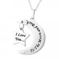 DIAMOND I LOVE YOU to the MOON and BACK Sterling Silver Pendant & Necklace