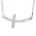 DIAMOND CURVED SIDEWAYS CROSS Sterling Silver Necklace