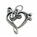 TREBLE & BASS CLEF HEART Sterling Silver Charm