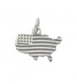 USA SHAPED AMERICAN FLAG Sterling Silver Charm