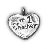 #1 TEACHER HEART Sterling Silver Charm