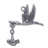 STORK with BABY Sterling Silver Charm