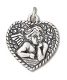 RAPHAEL'S THINKING ANGEL HEART Sterling Silver Charm
