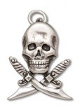 SKULL with SWORDS Sterling Silver Charm