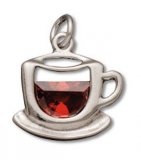 CUP of COFFEE or TEA with CRYSTAL Sterling Silver Charm
