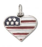 USA FLAG HEART Enameled Sterling Silver Charm