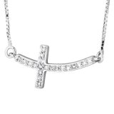 DIAMOND CURVED SIDEWAYS CROSS Sterling Silver Necklace
