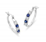 HOOP Sterling Silver Earrings with SYN BLUE SAPPHIRE and CZ
