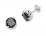 8MM ROUND BLACK CZ POST Sterling Silver Earrings