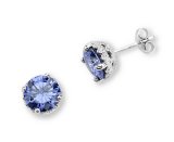8MM ROUND TANZANITE CZ POST Sterling Silver Earrings