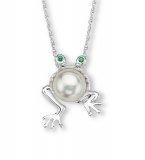 PEARL FROG with GREEN CZ Sterling Silver Pendant & Necklace
