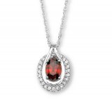 OVAL GARNET CZ with CLEAR CZ Sterling Silver Pendant & Necklace