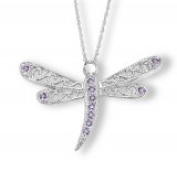 DRAGONFLY with AMETHYST CZ Sterling Silver Pendant & Necklace
