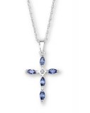 CROSS with TANZANITE CZ Sterling Silver Pendant & Necklace
