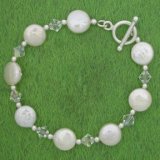 Coin Pearl & Swarovski Crystal Bracelet with Toggle Clasp
