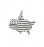 USA SHAPED AMERICAN FLAG Sterling Silver Charm
