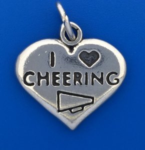 I LOVE CHEERING HEART Sterling Silver Charm - CLEARANCE