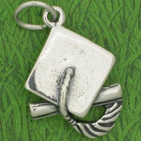 GRADUATION CAP with DIPLOMA and TASSEL Sterling Silver Charm