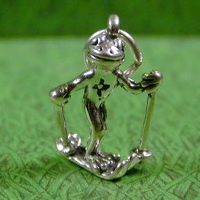 FROG SNOW SKIING Sterling Silver Charm